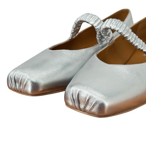 Pineapple Dawn Square Toe Mary Jane Leather Shoes Womens 6 Silver Balletcore NEW - Picture 9 of 12
